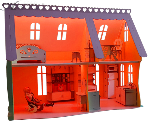 Домик № 8 ( 2 этажа, 4 комнаты ) - Крашеная фанера + подсветка + пульт + Wi-Fi - 101 х 55 х 78 см AS-4285, BF-008 фото 2 Домик № 8 ( 2 этажа, 4 комнаты ) - Крашеная фанера + подсветка + пульт + Wi-Fi - 101 х 55 х 78 см AS-4285, BF-008 фото 2