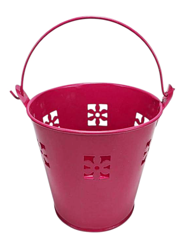 Ведерко Декоративное металл  9,5 х 9,5см Диз № 5 прорезь цветок Красное  09444