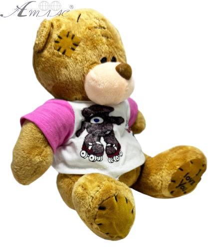 Іграшка М'яка Ведмедик коричневий у футболці 20 см  М12599 фото 2