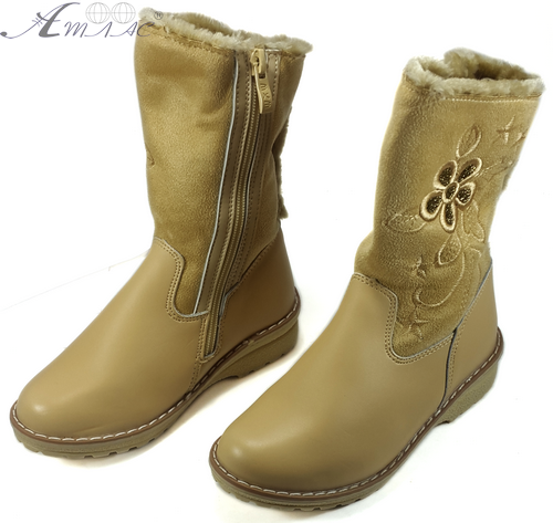 Чоботи на хутрі MXM бежеві з квітами р.27-31 С-М47-17