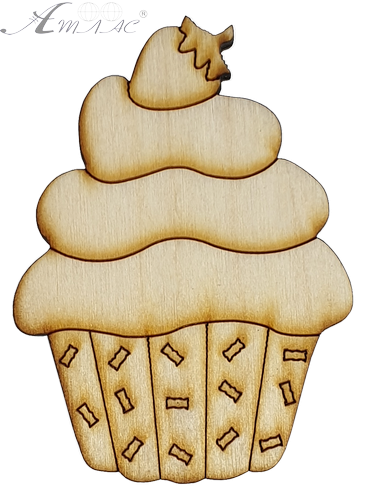 Фігурка фанерна - Тістечко з полуницею 5.7 х 4.2 см  AS-4699