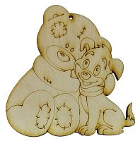 Фігурка фанерна - Песик №  4 з ведмежатком 80 х 80 мм з магнітом AS-4780, В-0307