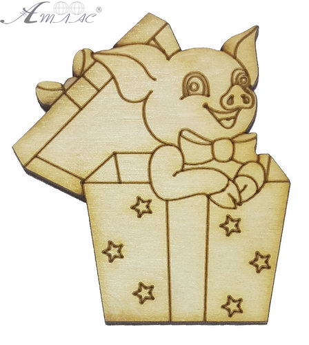 Фигурка фанерная - Свинка № 22 в коробке с крышкой 61 х 70 мм с магнитом AS-4823, В-0372 Фигурка фанерная - Свинка № 22 в коробке с крышкой 61 х 70 мм с магнитом AS-4823, В-0372