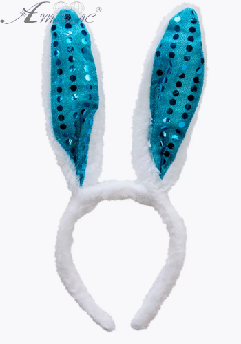 Іграшки Обруч Вушки Зайчики хутряні з паєтками 26см блакитні 04899