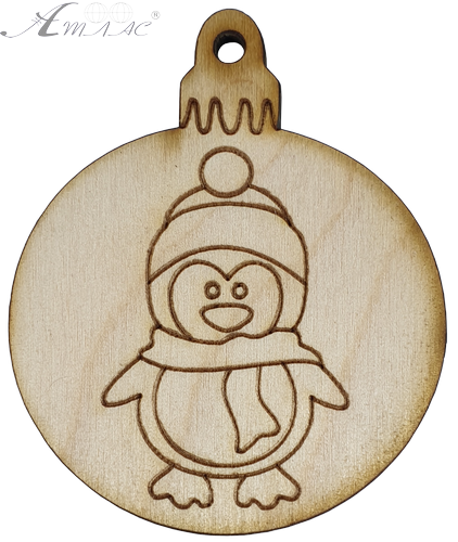 Фігурка фанерна - Ялинкова куля з пінгвіном 6 см  AS-4773