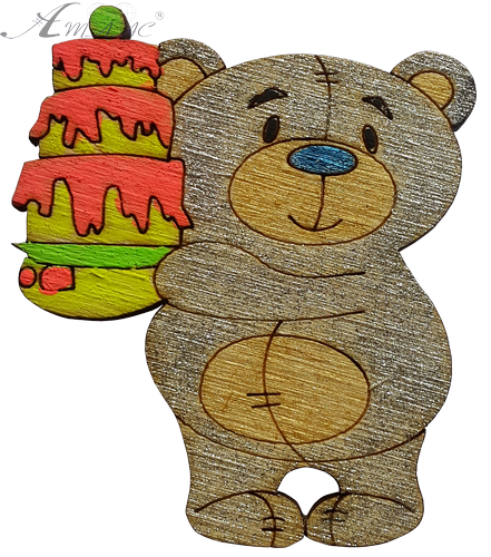 Фігурка фанерна - Ведмедик з тортом 6 см AS-4686, В-0186 фото 2