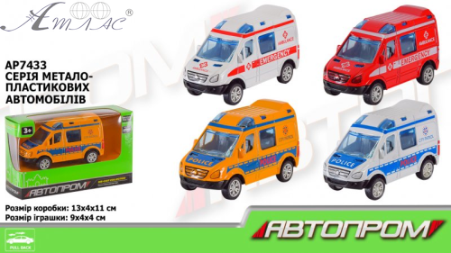 Машинка Автопром Скорая помощь 9см Красная металл  17696
