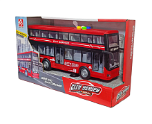 Игрушка Автобус CITY SERIES Красный 2х этажный двери свет звук 28 см  RJ5504