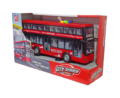 Игрушка Автобус CITY SERIES Красный 2х этажный двери свет звук 28 см  RJ5504