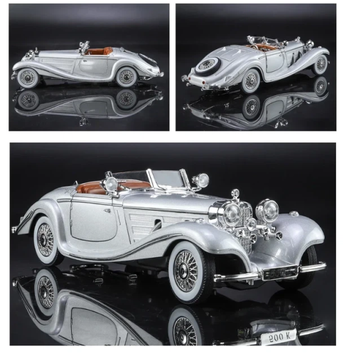 Машинка Автоэксперт Mersedes-Benz 500K Special Roadster 1936 серебристая 21см двери свет звук  1725-14 фото 2