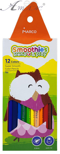 Олівці кольорові Marco Smoothies 12 кольорів м'які трикутні 2150ST-12СВ Олівці кольорові Marco Smoothies 12 кольорів м'які трикутні 2150ST-12СВ