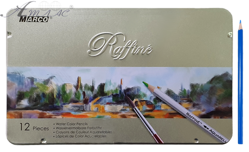 Карандаши акварельные цветные Marco Raffine 12 цветов шестигранные в метал. пенале 7120-12TN