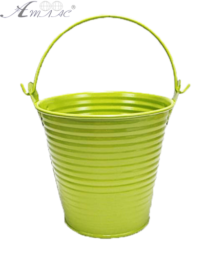 Ведерко Декоративное металл  9,5 х 9,5см Диз № 2 много полос Салатовое  00997