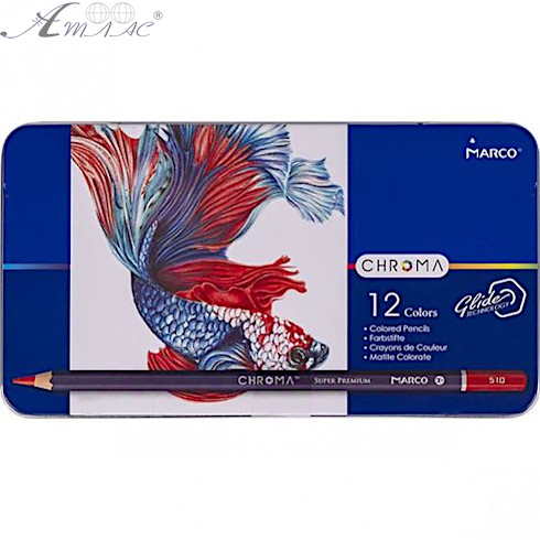 Олівці кольорові Marco Chroma  12 кольорів, в металічному пеналі 8010-12TN