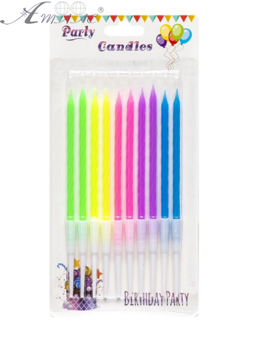 Свечи неоновые набор, 10 шт свечек, 10 шт держателей, в блистере  06356