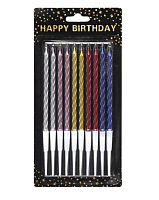 Свечи Металлик набор, 10 шт свечек, 10 шт держателей, 10см в блистере 1046