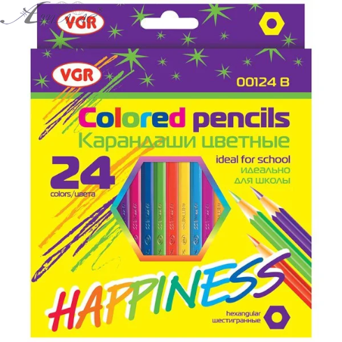 Олівці кольорові VGR 24 кольори, шестигранні 00124В Олівці кольорові VGR 24 кольори, шестигранні 00124В