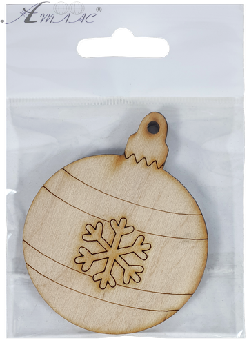 Фигурка фанерная - Елочный шар с маленькой снежинкой 6 см AS-4769, В-0196 фото 2