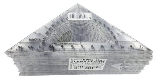 Треугольник прозрачный с транспортиром 140 х 70 мм AS-0262, К-9042 фото 2