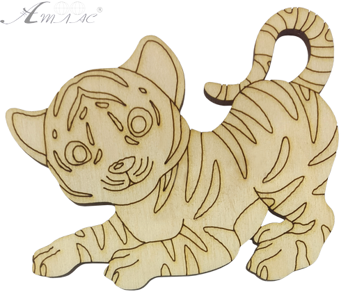 Фігурка фанерна - Тигр № 12 в грайливій позі 7,5 х 6 см AS-4547