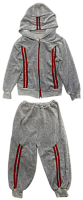 Костюм спортивний, велюровий сіро-червоний, з капюшоном, на змійці, р.56 (28) 12667