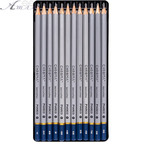 Олівці графітові набір Marсо 12шт 2Н-9В Chroma в металевому пеналі 8015-12TN фото 2 Олівці графітові набір Marсо 12шт 2Н-9В Chroma в металевому пеналі 8015-12TN фото 2