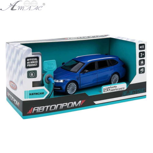 Машинка Автопром Skoda SuperB iV Синяя электро свет звук 14см  68744 фото 3