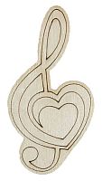 Фигурка фанерная - Сердце со скрипичным ключом 4 х 7 см AS-4740, В-0272