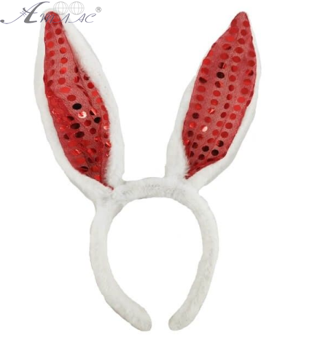 Іграшки Обруч Вушки Зайчики хутряні з паєтками 26 см червоні  00224