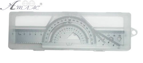 Набор Линеек металл 20см + 2 треугольника + транспортир в пенале  01986 фото 2