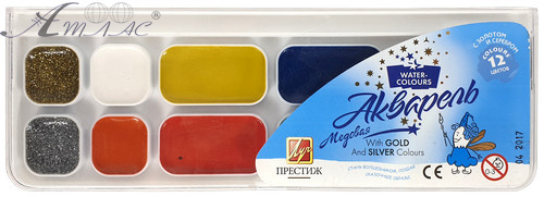 Акварель набор Луч "Престиж" зол.+ серебро  12цветов