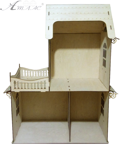 Домик № 1 ( 2 этажа, 3 комнаты, терраса ) - Некрашеная фанера - 74 х 41 х 87 см AS-4272, BF-001 Домик № 1 ( 2 этажа, 3 комнаты, терраса ) - Некрашеная фанера - 74 х 41 х 87 см AS-4272, BF-001