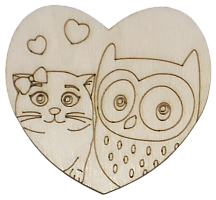 Фигурка фанерная - Сердце котик с совой 8 х 7,5 см AS-4719, В-0336