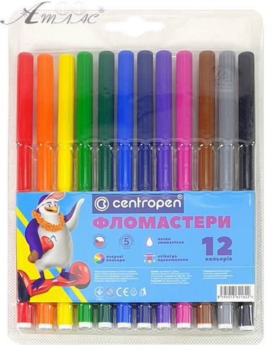 Фломастеры Centropen 12 цветов Washable 1 мм отстирывается 7790/12
