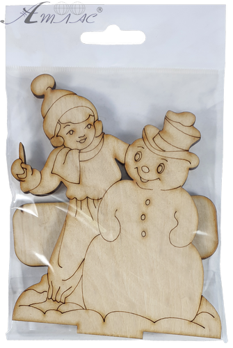 Фігурка фанерна - Сніговик із дівчинкою на підставці 12 х 10 см AS-4744, В-0233 фото 2