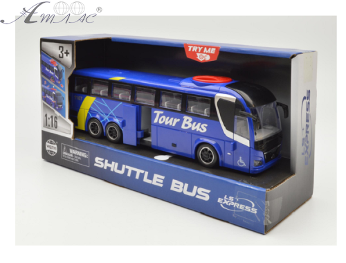 Игрушка Автобус Tour Bus Синий двери открываются+свет+звук 28 см  WY1107A фото 2