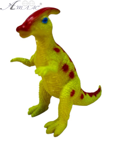 Іграшка силіконова антистрес, Динозавр жовтий з рогом та червоною смугою 10см  07159