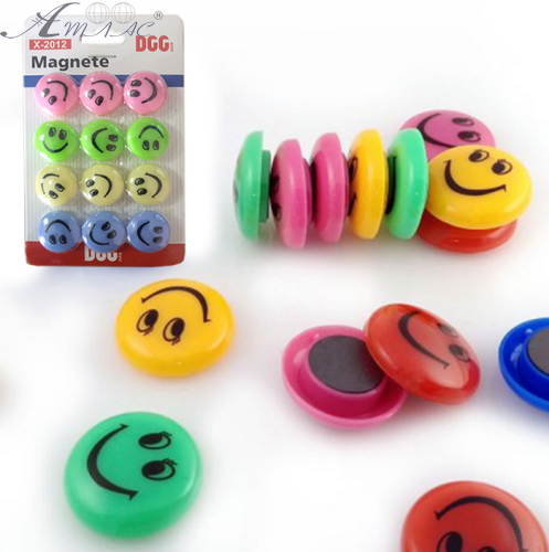 Магниты 20мм Смайл  12шт цветные круглые  921486