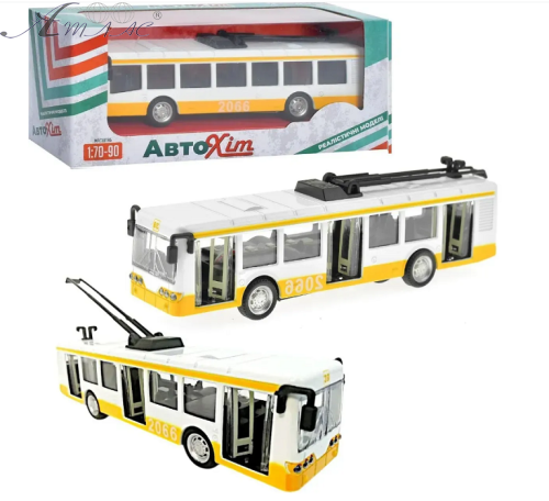 Модель АвтоХит Троллейбус Желтый металл инерционный  М5661 
