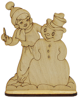 Фигурка фанерная - Снеговик с девочкой на подставке 12 х 10 см AS-4744, В-0233
