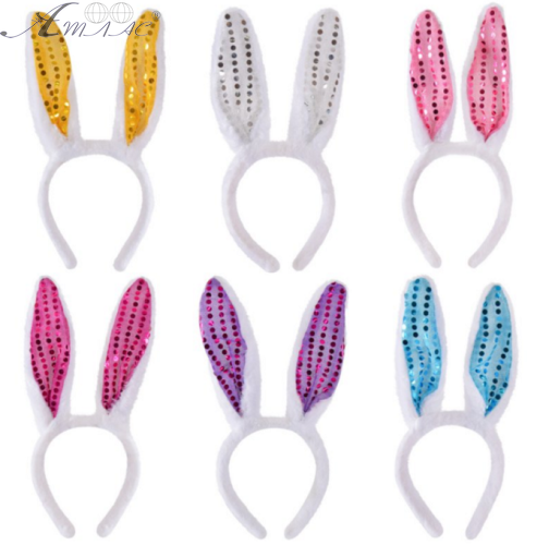 Игрушки Обруч Ушки Зайки меховые с пайетками 26см красные  00224 фото 2