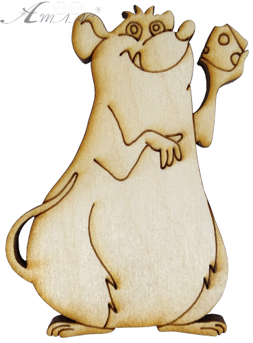 Фігурка фанерна - Мишеня № 12 з маленьким шматком сиру 57 х 77 мм з магнітом AS-4836, В-0394