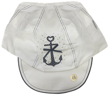 Кепка з козирком х/б, біла з якорем та стразами 14009