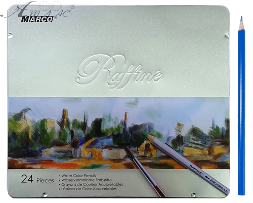 Олівці акварельні кольорові Marco Raffine 24 кольори шестигранні металевому пеналі  7120-24TN