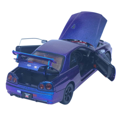 Машинка Автоэксперт Nissan SkyLine GT-R хамелион сине-фиолетовый 20см двери свет звук  1990-21 фото 2