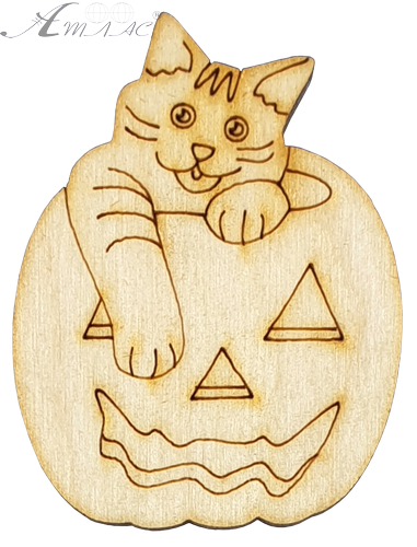 Фигурка фанерная - Тыква с котом сверху 5 x 6,5 см AS-4617, В-0216