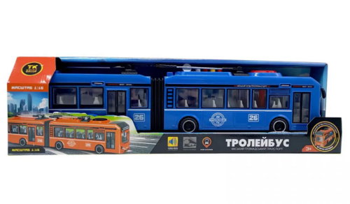 Игрушка Машинка АвтоЭксперт Троллейбус-гармошка Синий со светом дверь открывается 40 см  26487 фото 2