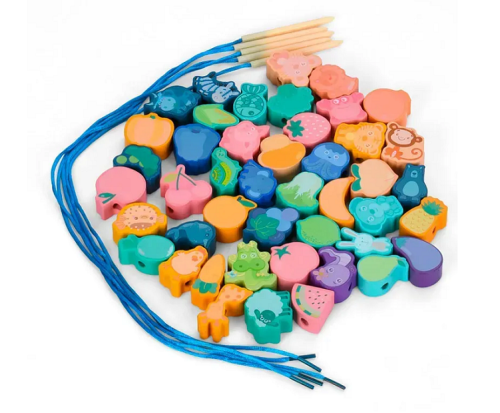 Игрушка Шнуровка деревянная Животные и Фрукты в пластиковом боксе  MD0145 фото 2