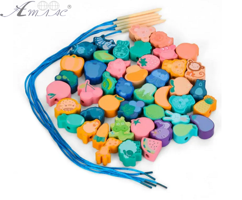 Іграшка Шнурівка дерев'яна Тварини та Фрукти у пластиковому боксі  MD0145 фото 2