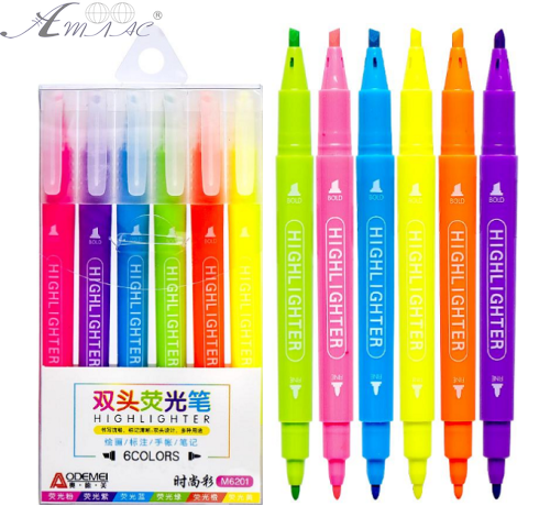 Фломастеры Aodemei Двухсторонние НЕОН 6 цветов  6201